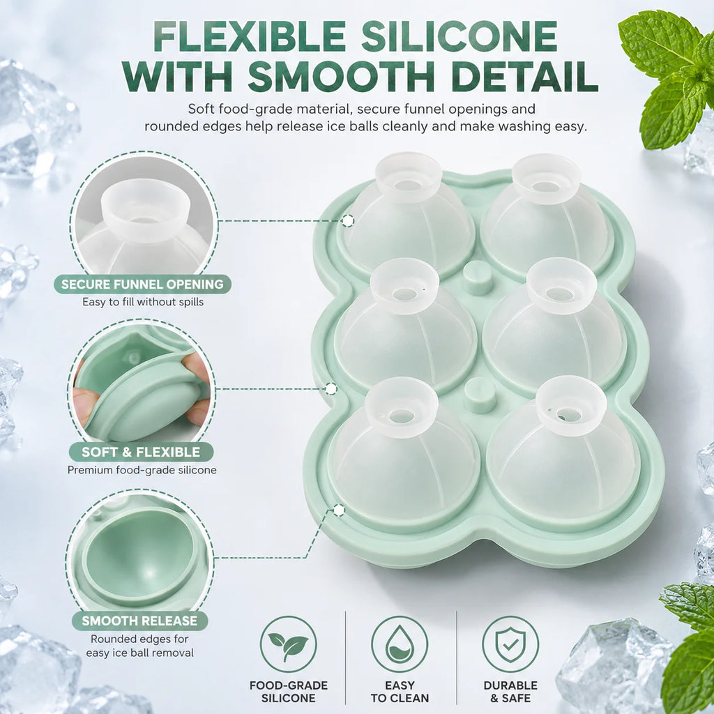 6-Sphere Silicone Ice Ball Maker Tray with Funnel Lid | Bar Silicone Ice Ball Tray Axl