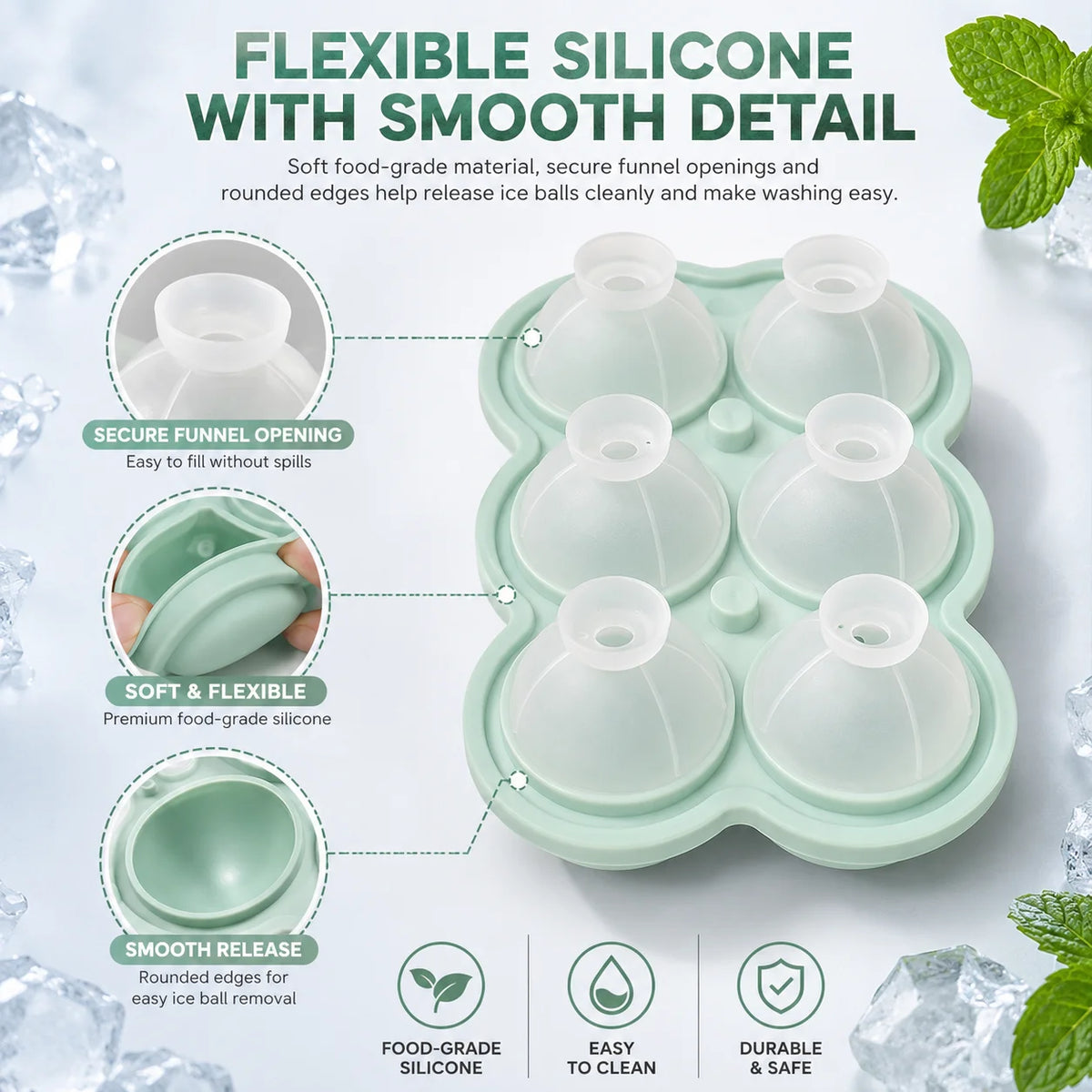 6-Sphere Silicone Ice Ball Maker Tray with Funnel Lid | Bar Silicone Ice Ball Tray Axl