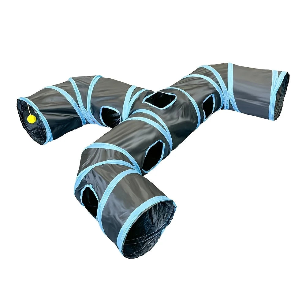 KEMORELA Foldable T-Cross Cat Tunnel Indoor Play Toy Cat Play Tunnel Axl Black