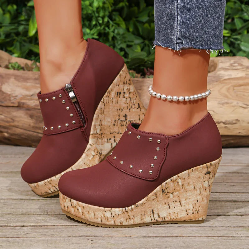 Women's Zip Platform Wedge Pumps – Round Toe Dress Shoes Platform Wedge Pumps Axl