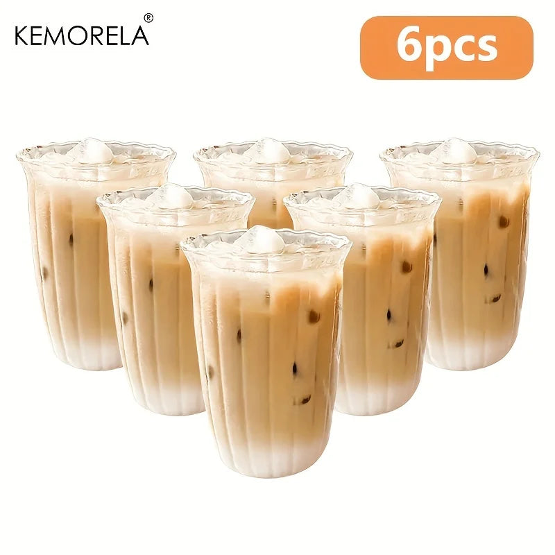 KEMORELA Vertical Stripe Glass Set – 4/6 Pc Cocktail Cups Glassware Set Axl 6PCS 301-400ml