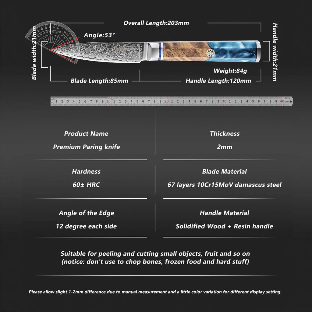 Grandsharp 67-Layer Damascus VG10 Paring Knife – 8.5 Inch Damascus Paring Knife Axl
