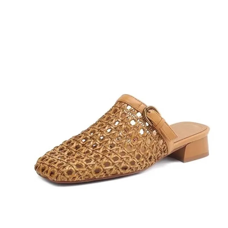 Women's Woven Square Toe Slippers – Breathable Summer Mules Women's Slippers Axl