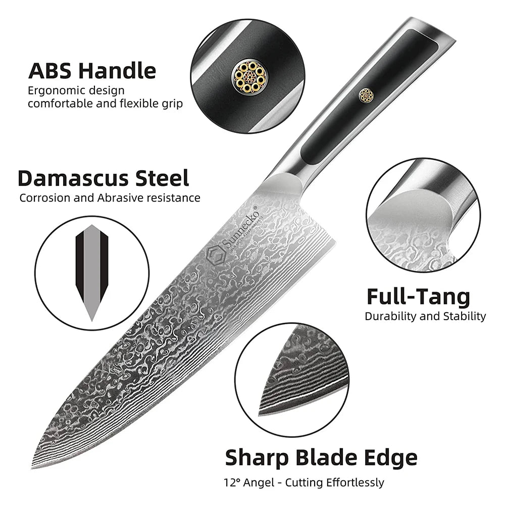 Sunnecko 8" VG10 Damascus Steel Chef's Knife – Gyuto Gyuto Damascus Chef Knife Axl