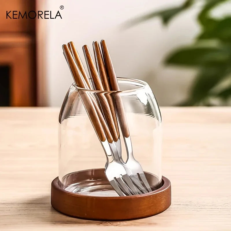 KEMORELA Glass Utensil Storage Jar with Tray – Kitchen Organizer Utensil Storage Organizer Axl