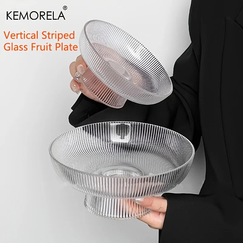 KEMORELA Hammered Glass Fruit Bowl – Large Serving Bowl Glass Serving Bowl Axl