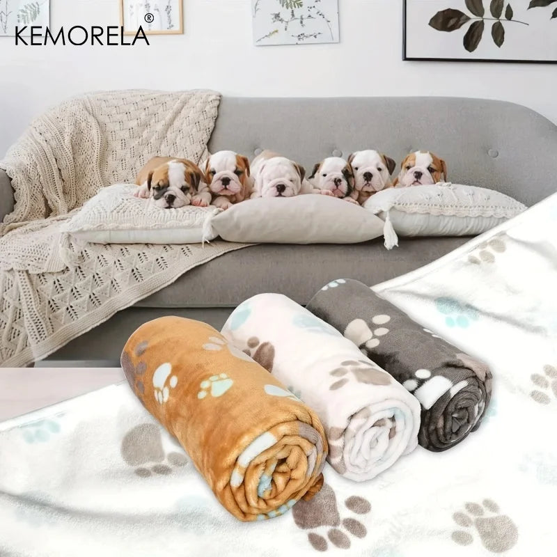 KEMORELA 3-Pack Flannel Fleece Pet Blanket Mats | Paw Print Pet Blanket Mat Axl