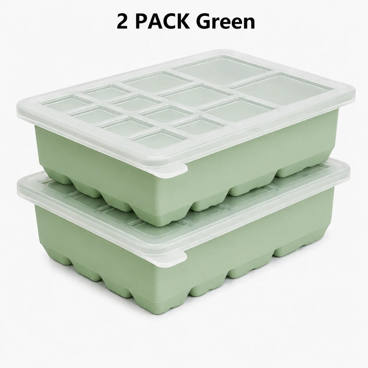 Silicone Ice Cube Tray with Lid – 13-Cavity Stackable Mold Silicone Ice Tray Axl 2 PACK Green
