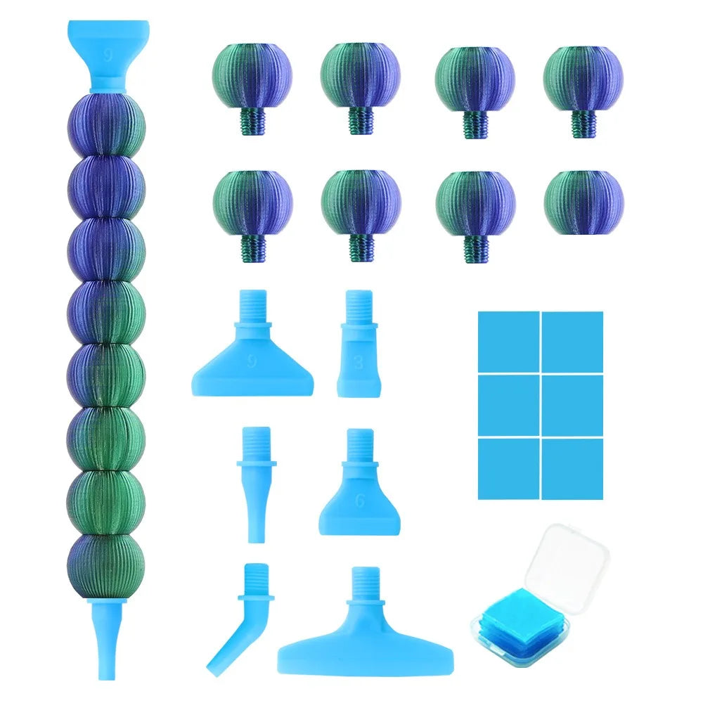 5D Diamond Painting Pen Kit – 12 Pen Tips & Clay Included Diamond Painting Tool Axl Blue green-6Tips