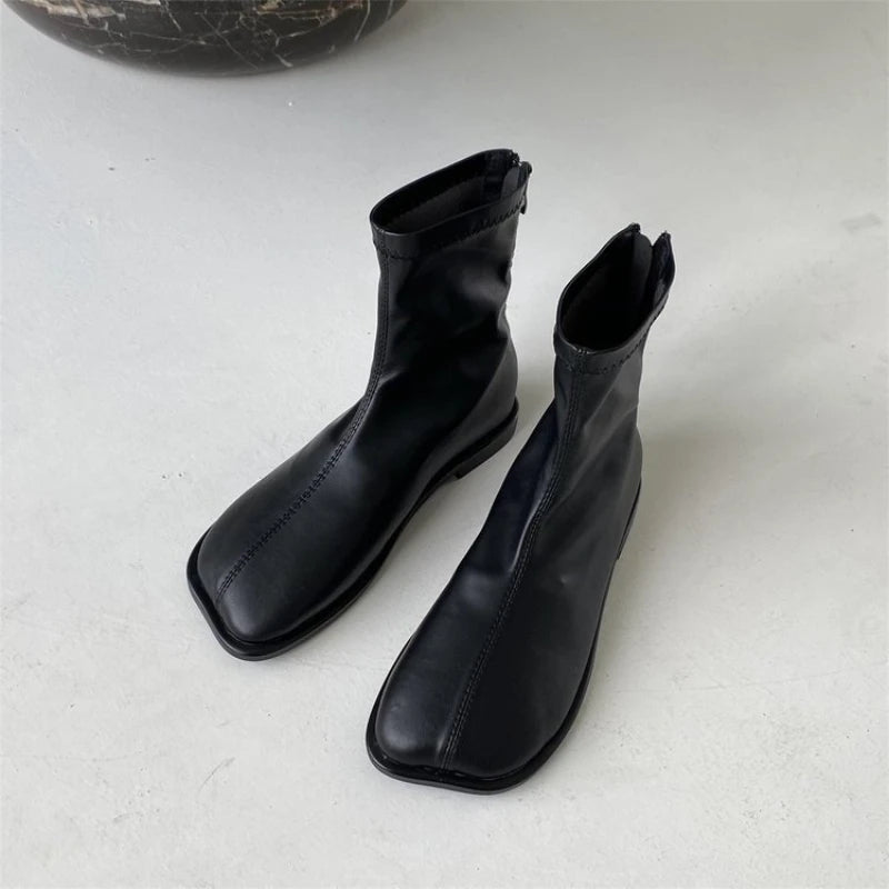 Women's PU Leather Ankle Boots – Square Heel Side Zip Women's Ankle Boots Axl black 36