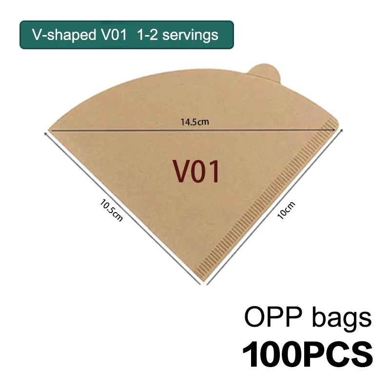 V-Shaped Wood Pulp Coffee Filter Papers – 50 or 100 Pack Coffee Filter Papers Axl A2