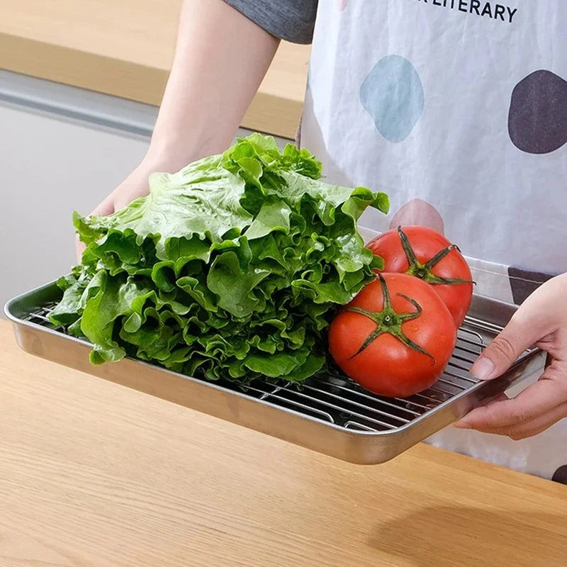 Stainless Steel Baking Tray & Wire Rack Set | Oven Roasting Pan Baking Tray & Rack Set Axl