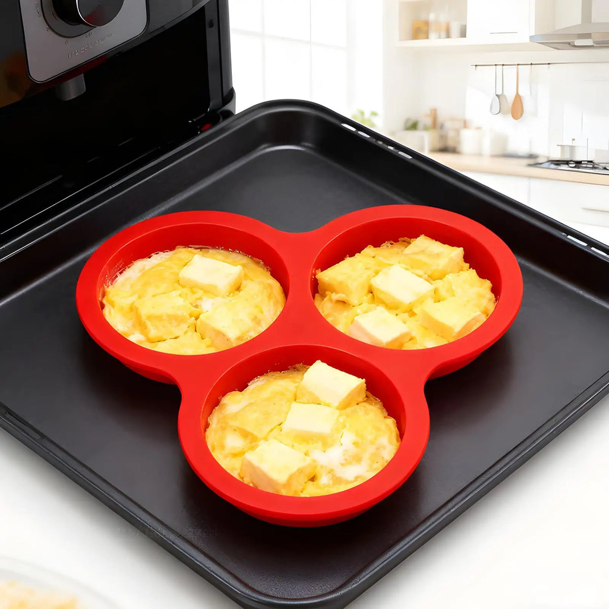Silicone Egg Mold for Air Fryer – Non-Stick 3-Cavity Baking Tray Silicone Baking Mold Axl