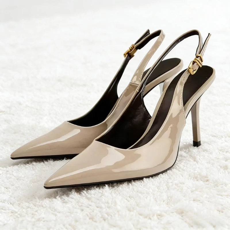 Women's Patent Leather Pointed Toe Pumps & Ankle Strap Heels Patent Leather Pumps Axl Beige 38