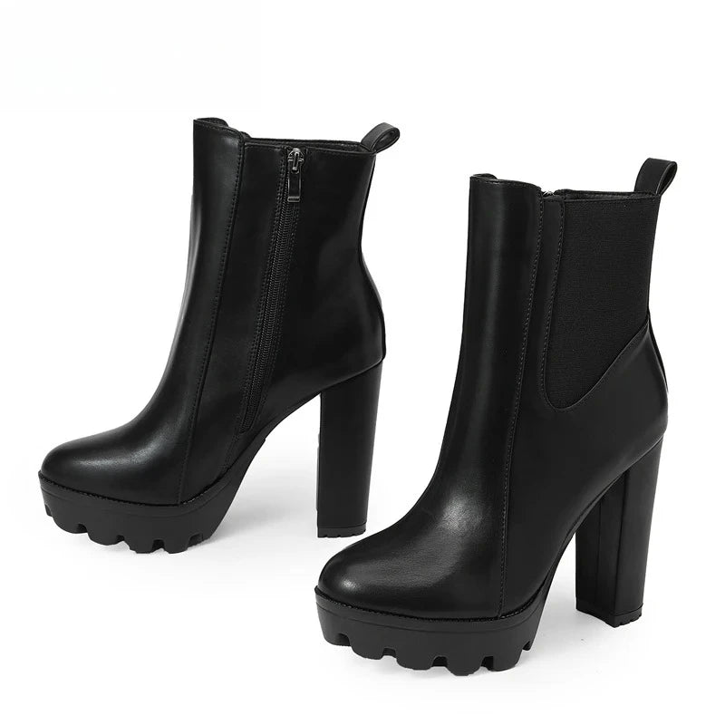 Women's Platform Ankle Boots – 12cm High Heel Slip-On Platform Ankle Boots Axl