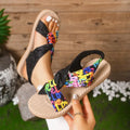 Women's Bohemian Flat Sandals – Linen Cross-Tie Beach Sandals Women's Flat Sandals Axl 36 black