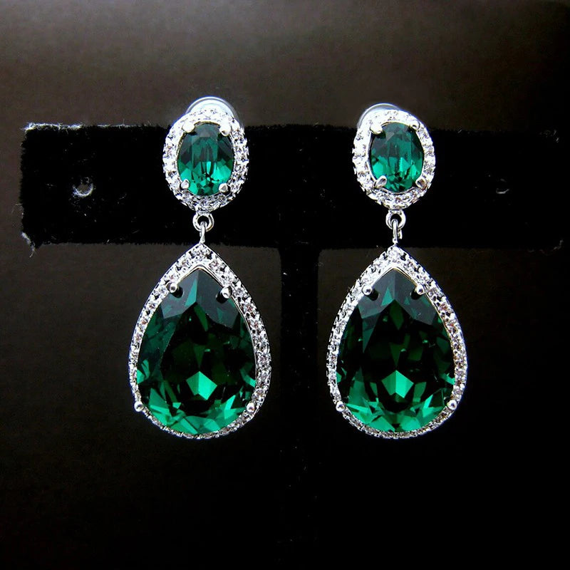 Huitan Pear CZ Dangle Earrings – Blue & Green Cubic Zirconia CZ Dangle Earrings Axl