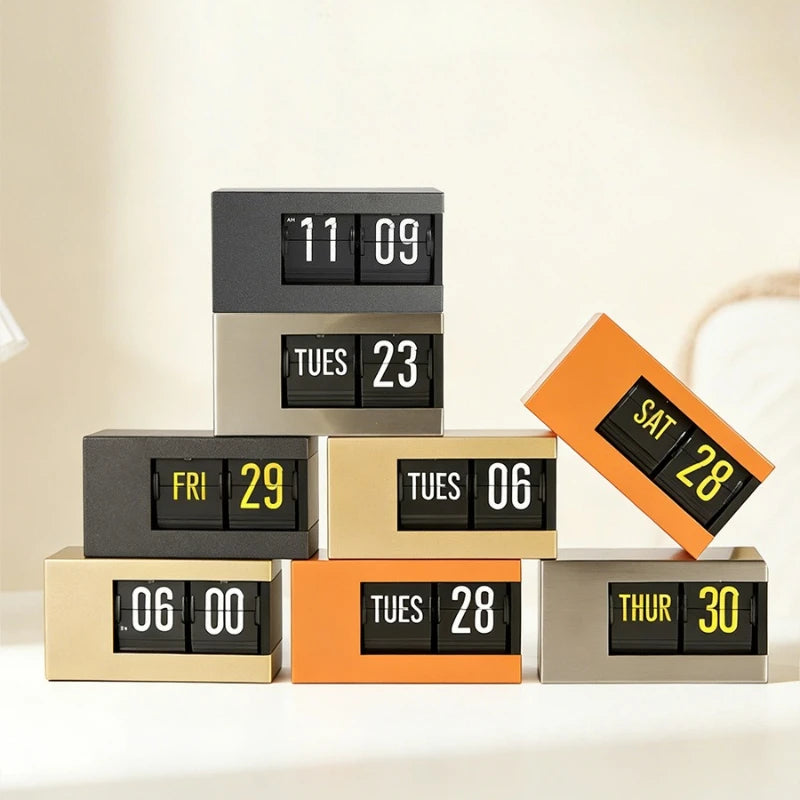 Flip Clock Calendar Desk Clock – Silent Minimalist Tabletop Decor Flip Desk Clock Axl