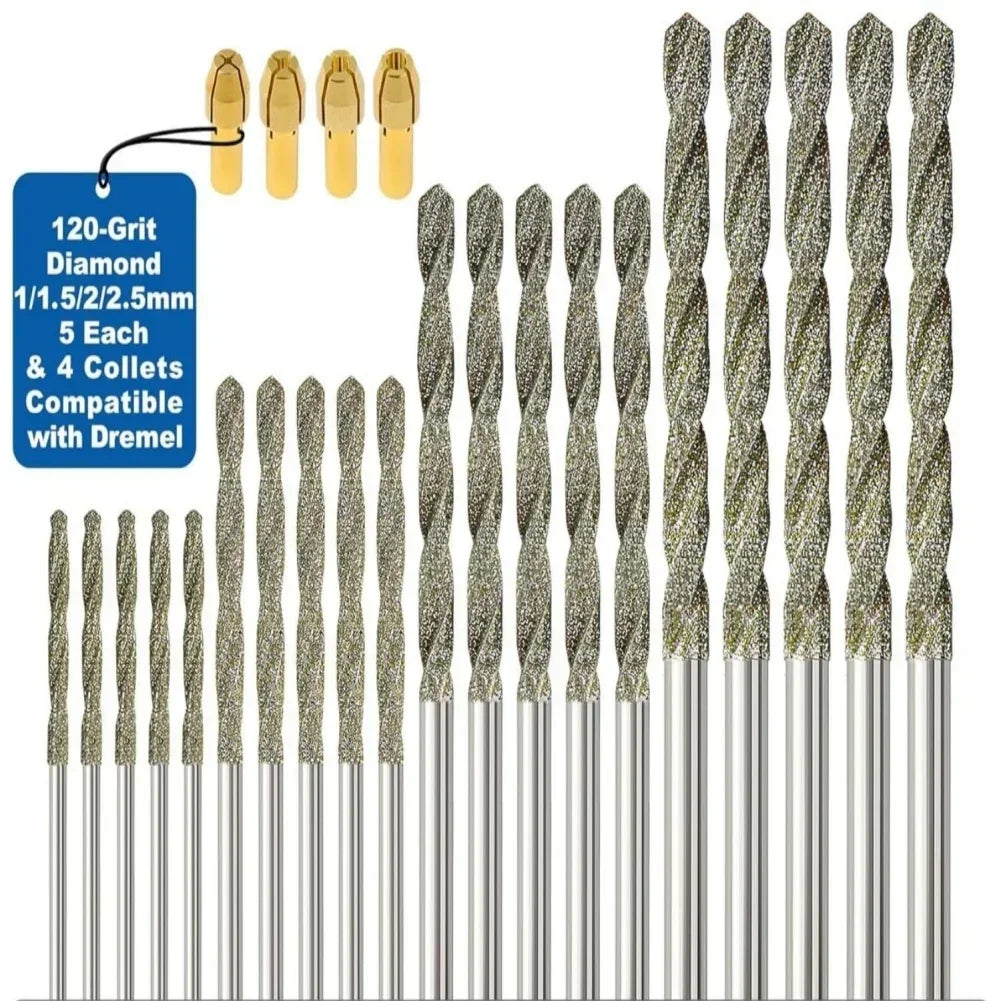 20-Pc Diamond Drill Bit Set 1–2.5mm | Glass Stone Jewelry Diamond Drill Bit Set Axl