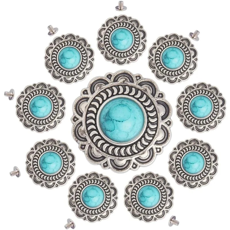 10 Sets Turquoise Screw-Back Snap Buttons | Western Daisy Buckle Decorative Snap Buttons Axl