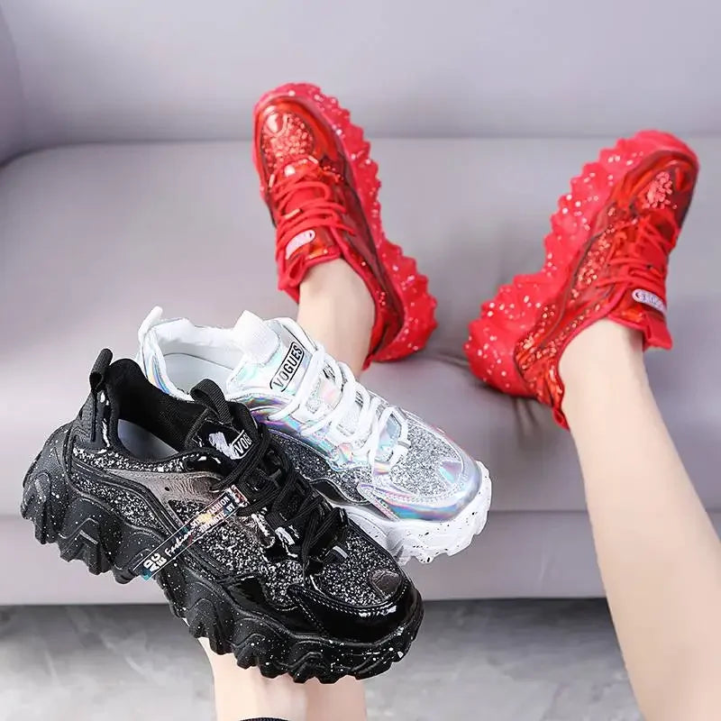 Women's Reflective Platform Sneakers – Casual Walking Shoes Platform Sneakers Axl