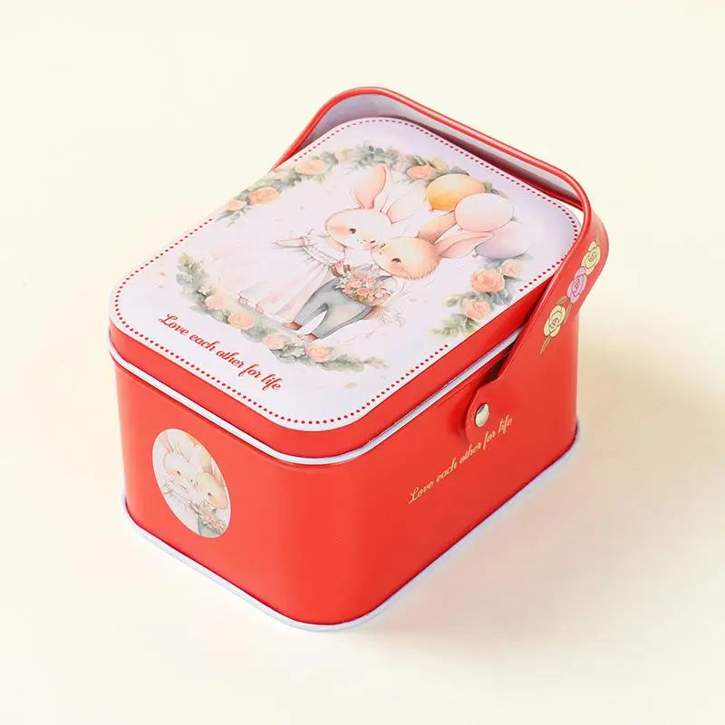 Vintage Tin Candy Box with Handle – Metal Storage Container Tin Storage Box Axl 10.5x8x6.3cm A10