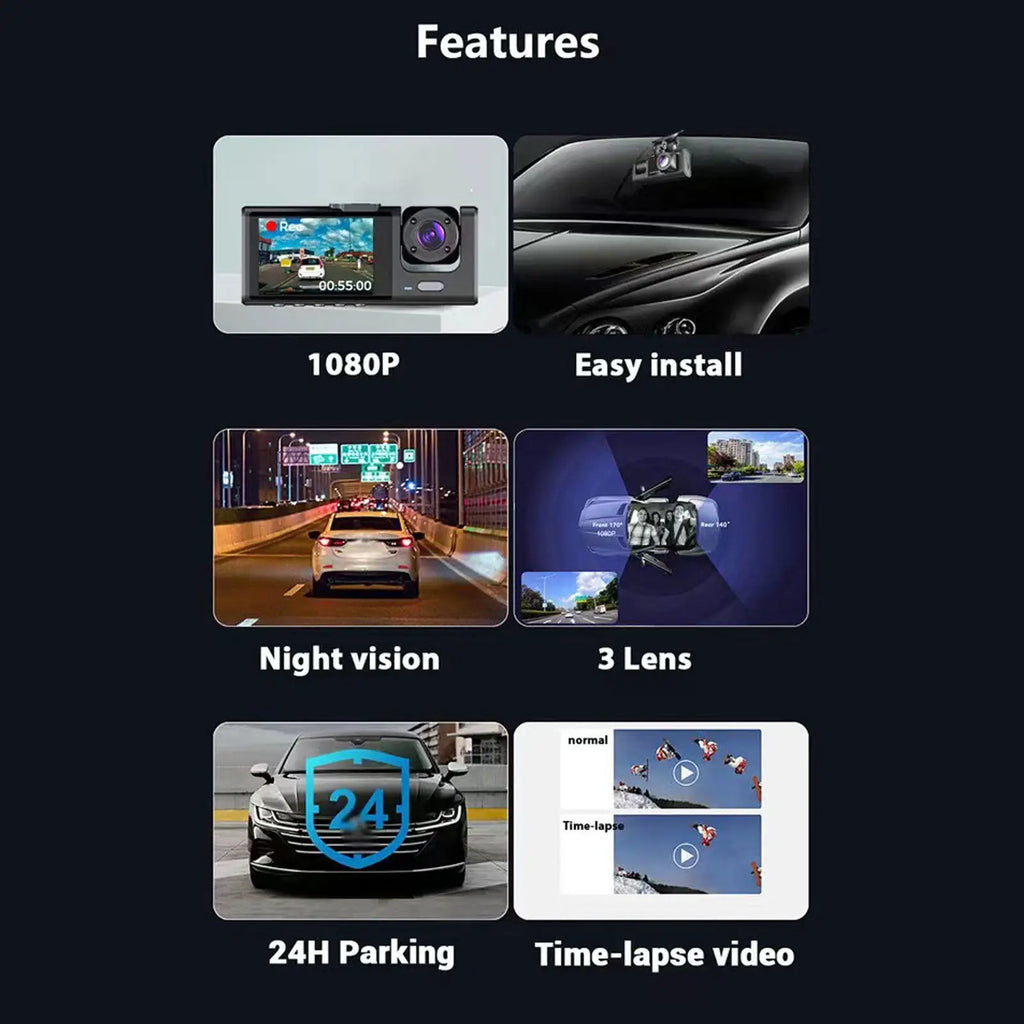2/3 Channel Dash Cam 1080P Front Rear Interior Car DVR Dash Cam DVR Axl