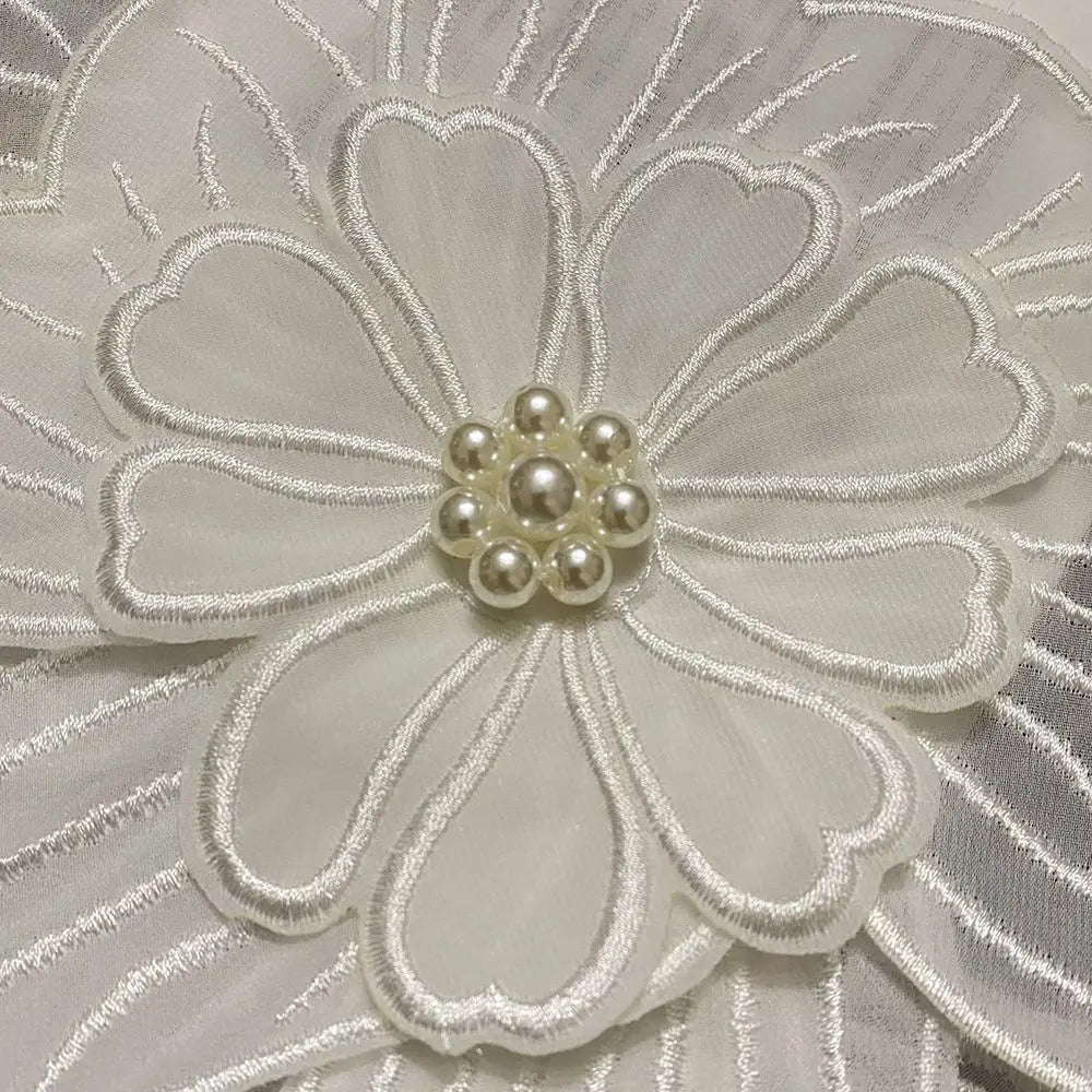 Handmade Pearl Flower Sew-On Embroidery Patches – White & Black Embroidery Sew-On Patch Axl
