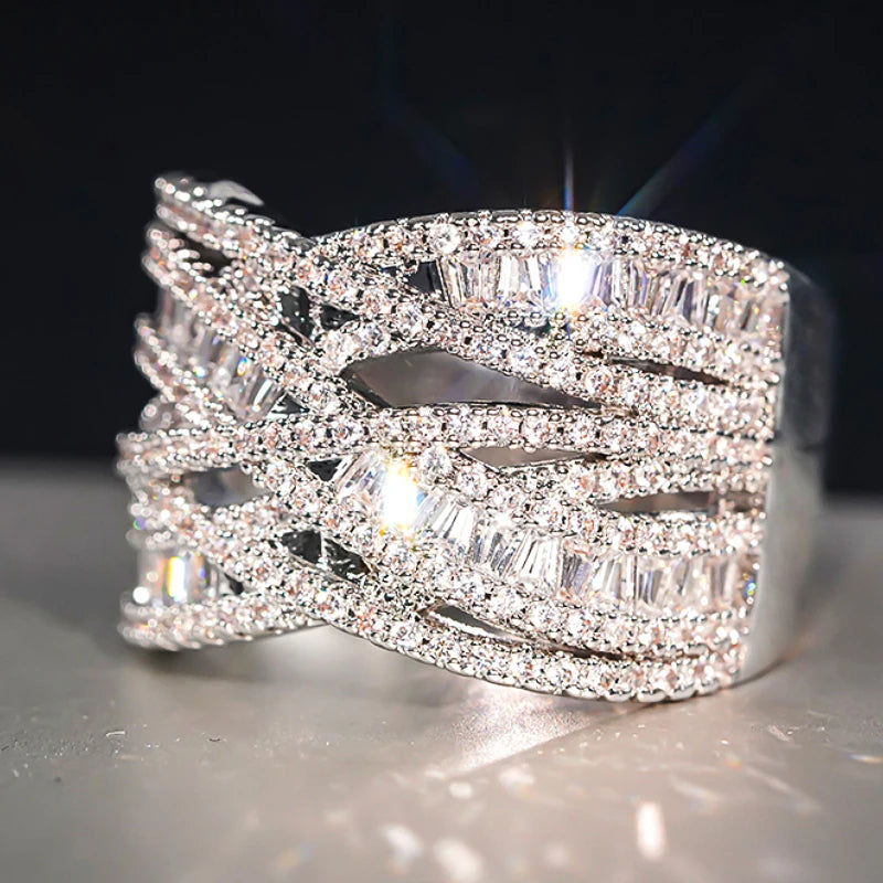 Huitan Cross Finger Ring – Silver Cubic Zirconia Fashion Ring Fashion Ring Axl