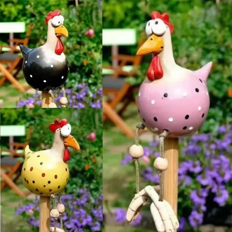 Funny Big-Eyed Chicken Garden Stake | Resin Hen Sculpture Garden Statue Axl