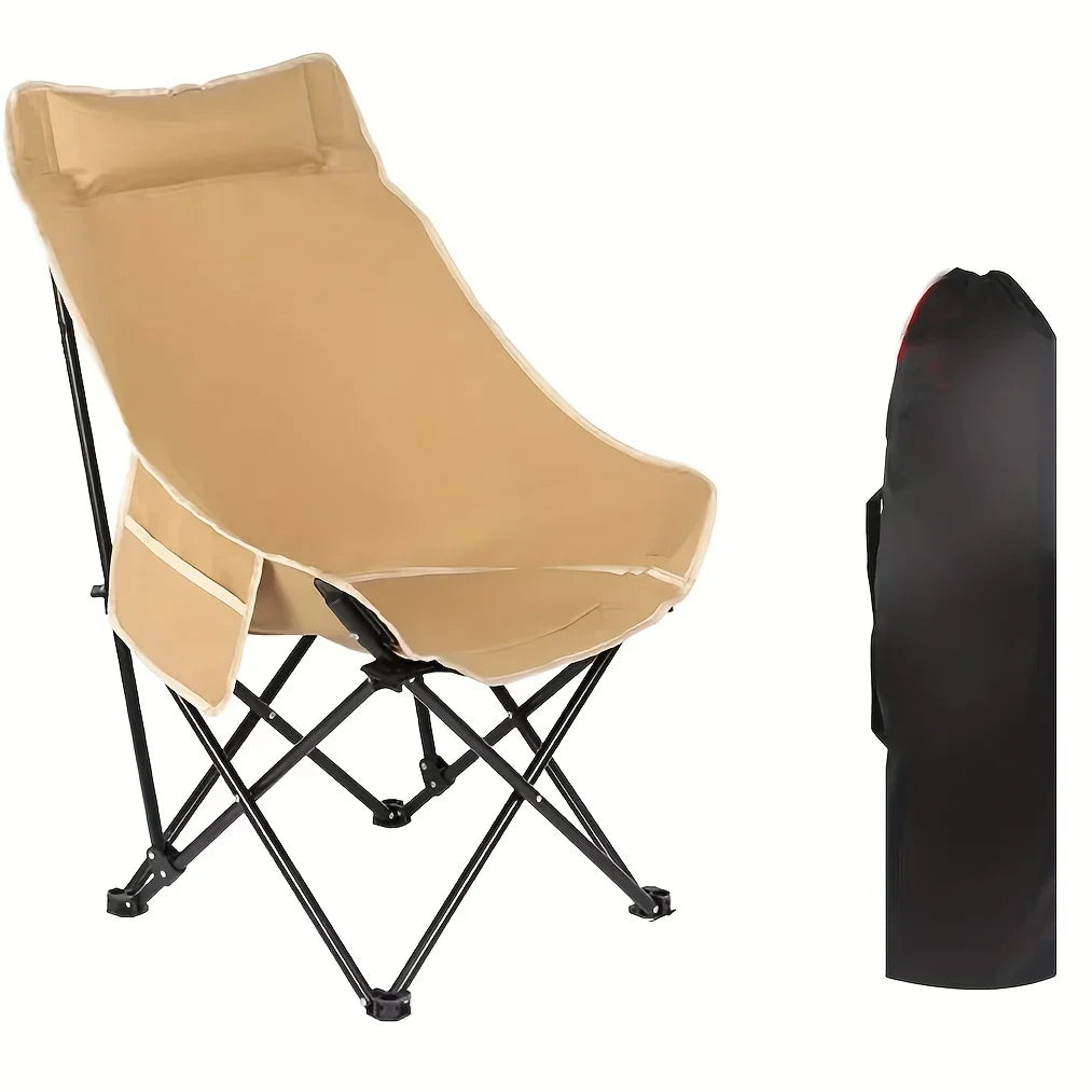 Portable High-Back Moon Chair – Foldable Camping Beach Chair Folding Outdoor Chair Axl Khaki