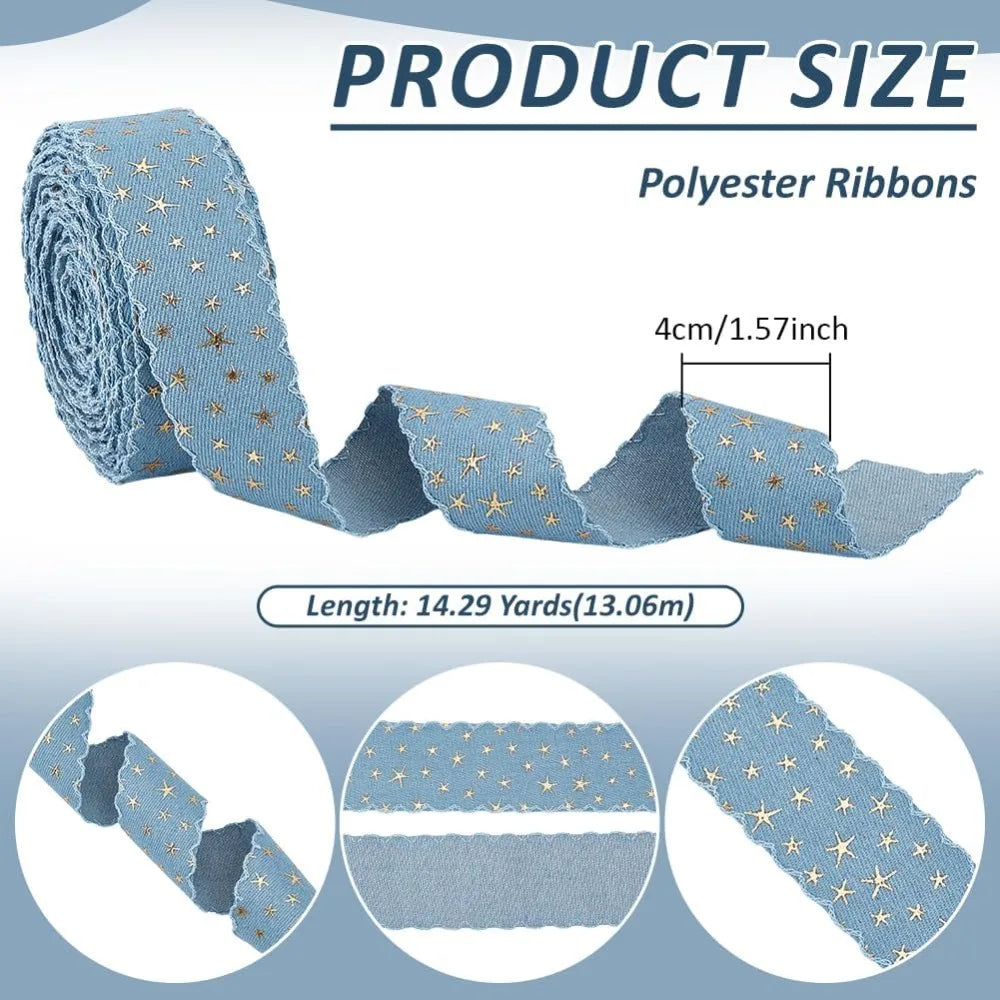 14.29 Yards Star Polyester Ribbon – Light Blue Gold 40mm Craft Ribbon Axl
