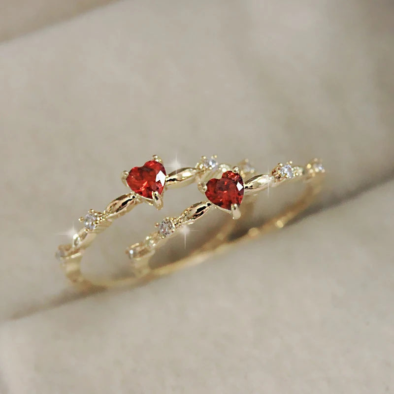 Huitan Red Heart CZ Ring – Gold Wedding Band for Women Fashion Ring Axl
