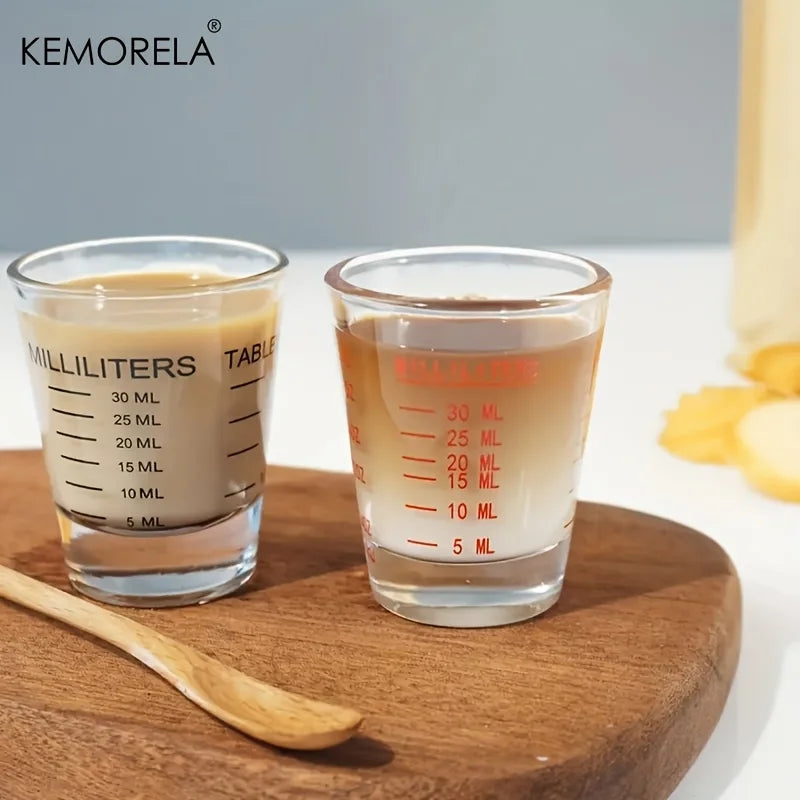 KEMORELA Espresso Shot Glasses 2pc – 30ml Heavy Glass Measure Espresso Measuring Cup Axl