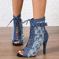 Women's Denim Peep Toe Ankle Boots – High Heel Short Booties Ankle Booties Axl 43 Blue