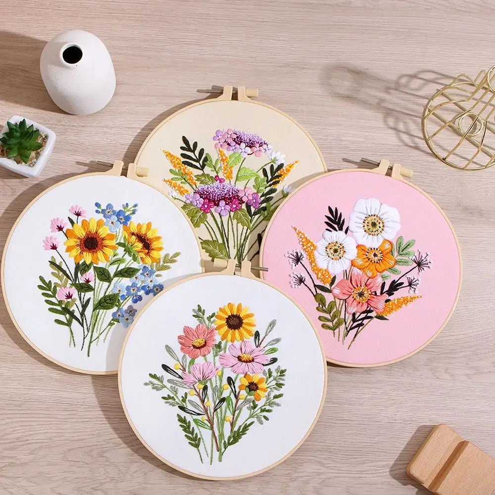 Flower Embroidery Starter Kit – Hoop, Needle & Thread Set Embroidery Craft Kit Axl