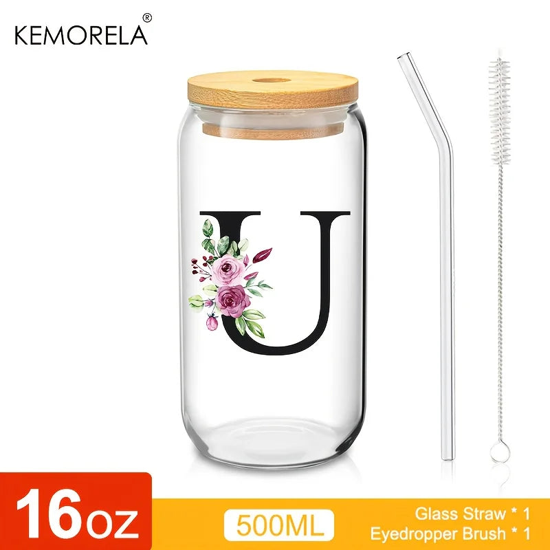 470ml Glass Tumbler with Bamboo Lid & Straw | Mason Jar Cup Glass Tumbler Axl U 470ml
