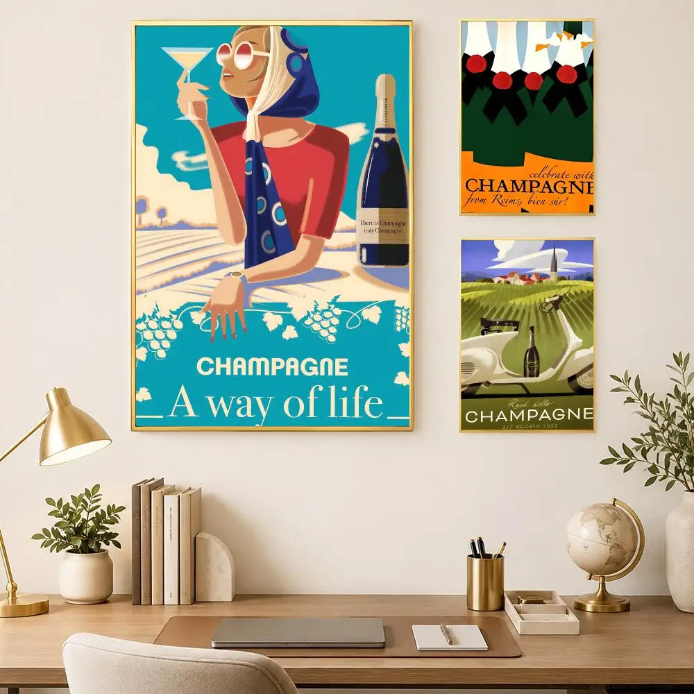 Wine Champagne Region Map Poster – Waterproof Self-Stick Wall Art Wall Art Poster Axl