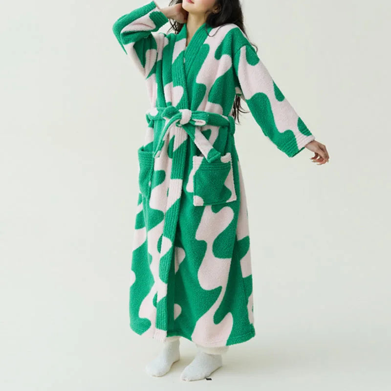 Women's Thick Coral Velvet Robe – Flannel Printed Loungewear Flannel Velvet Robe Axl