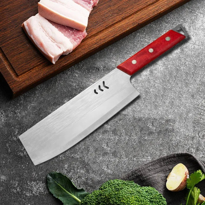 InLeung Stainless Steel Butcher Cleaver – Wooden Handle Chef Knife Butcher Cleaver Knife Axl