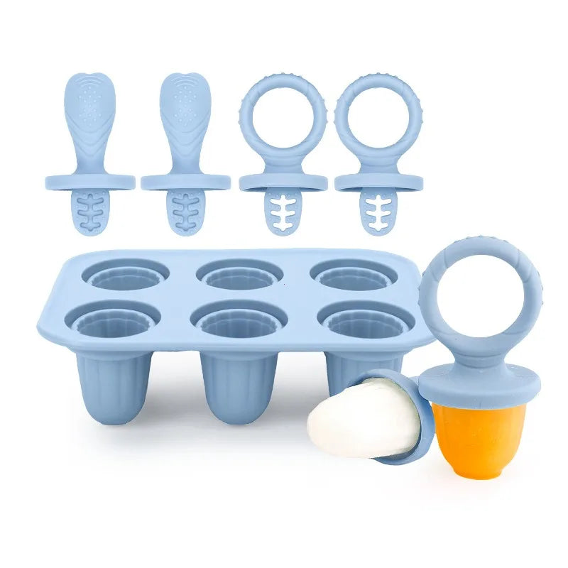 KEMORELA 6-Cavity Baby Popsicle Silicone Mold | Homemade Ice Pops Popsicle Mold Axl Blue