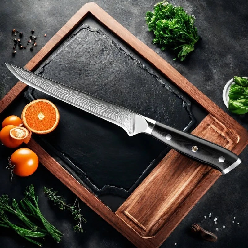 6" 67-Layer Damascus Boning Knife – G10 Handle | Pro Kitchen Damascus Boning Knife Axl 6 Boning knife