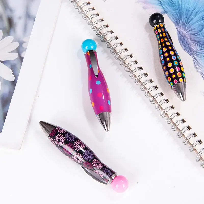Mini Boho Bowling Shape Ballpoint Pen – Dot Flower Print Novelty Ballpoint Pen Axl