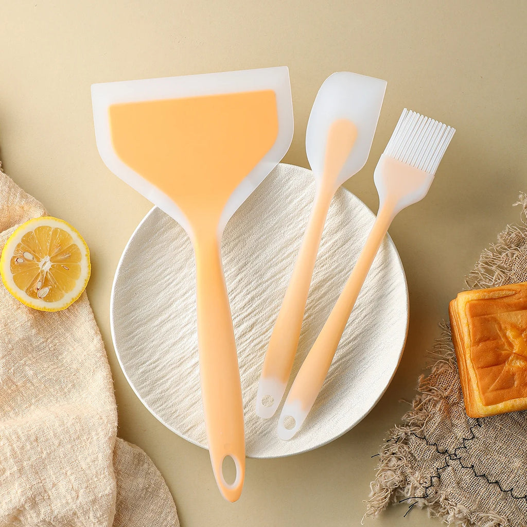 3-Piece Silicone Spatula Set – Wide Non-Stick Cooking Scrapers Silicone Spatula Set Axl Orange
