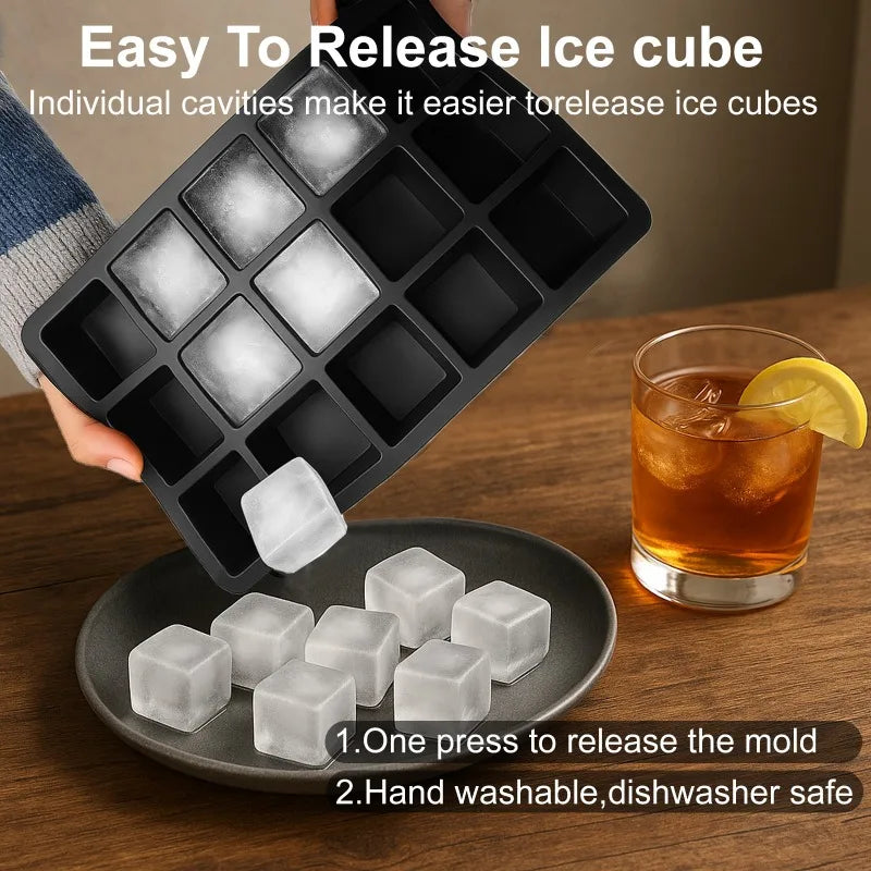15-Grid Silicone Ice Cube Mold with Lid | Whiskey Cocktail Silicone Ice Mold Axl