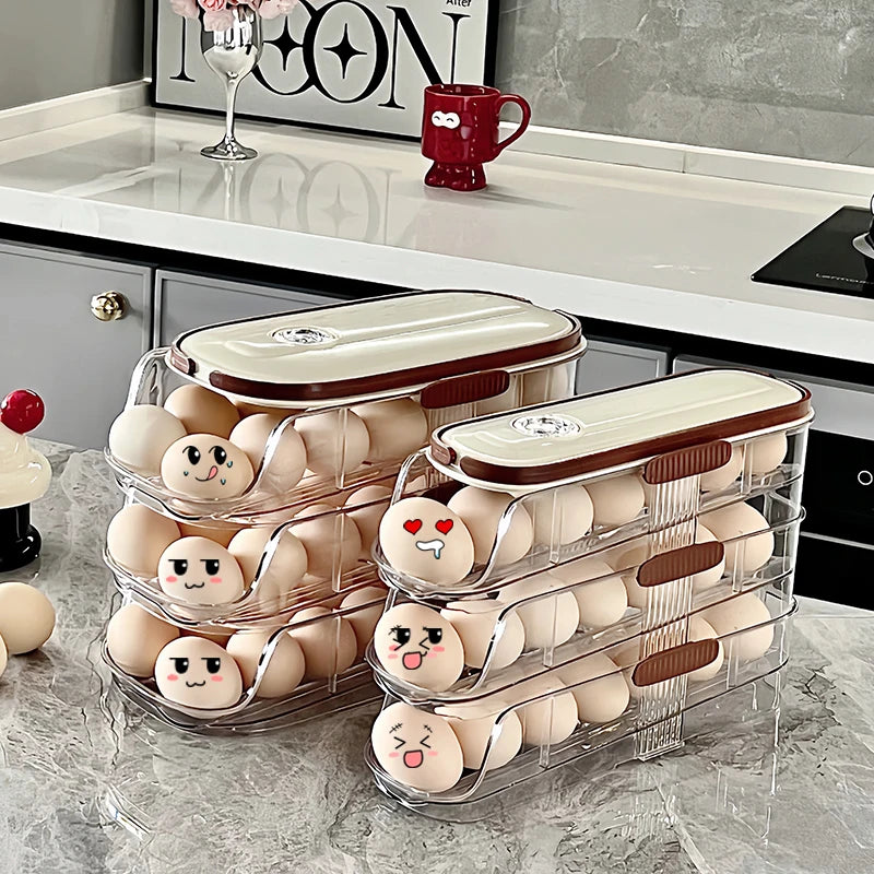 Auto Rolling Egg Rack – Fridge Egg Storage Holder 1–3 Layers Egg Storage Rack Axl