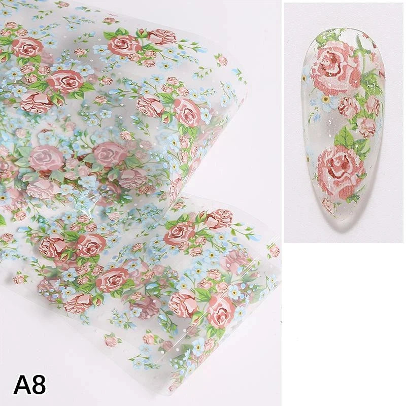 Floral Rose Nail Transfer Foil Stickers – DIY Nail Art Wraps Nail Art Stickers Axl A8