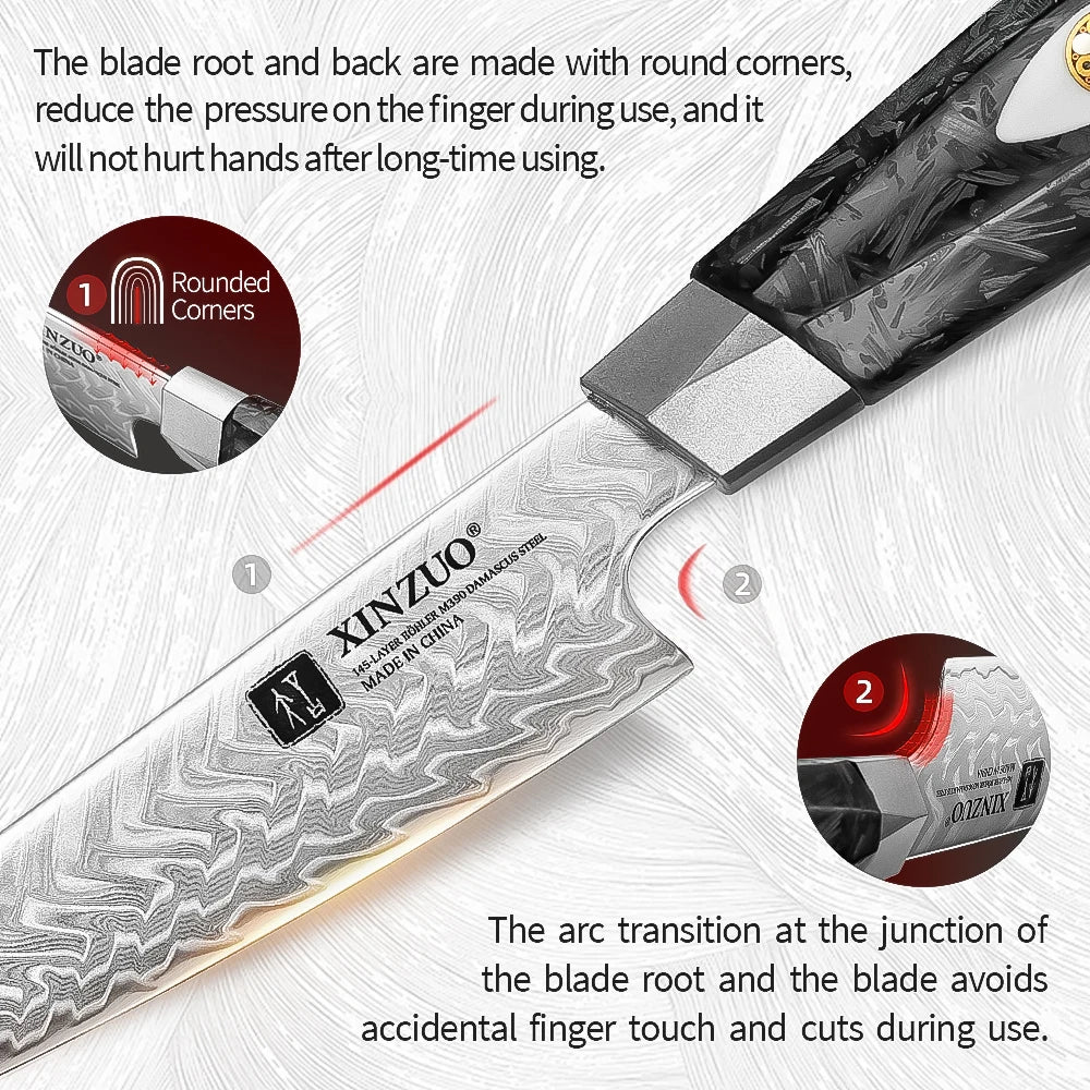 XINZUO Damascus Paring Knife – 145-Layer Carbon Fiber Handle Damascus Paring Knife Axl