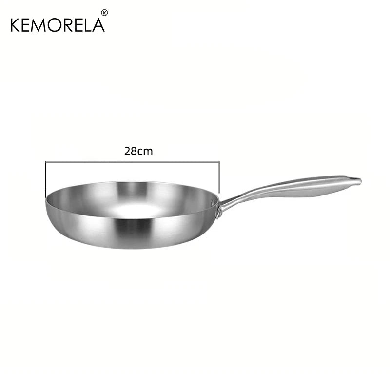 KEMORELA 316 Stainless Steel Frying Pan 7-Ply 28cm Wok Stainless Steel Frying Pan Axl Silver 28CM
