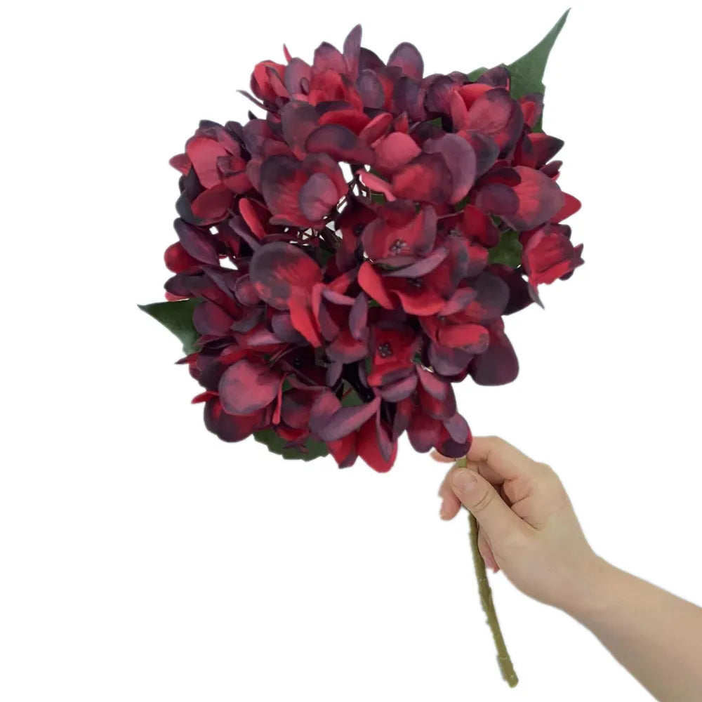 Faux Silk Hydrangea Stem – Autumn Colors | Wedding & Home Decor Artificial Flower Stem Axl Red/Black